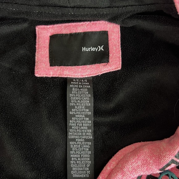 Hurley Girls Double Layer Zip Up Hoodie Size 4/5 Pink & Black Very‎ Good Cond. - Picture 7 of 8